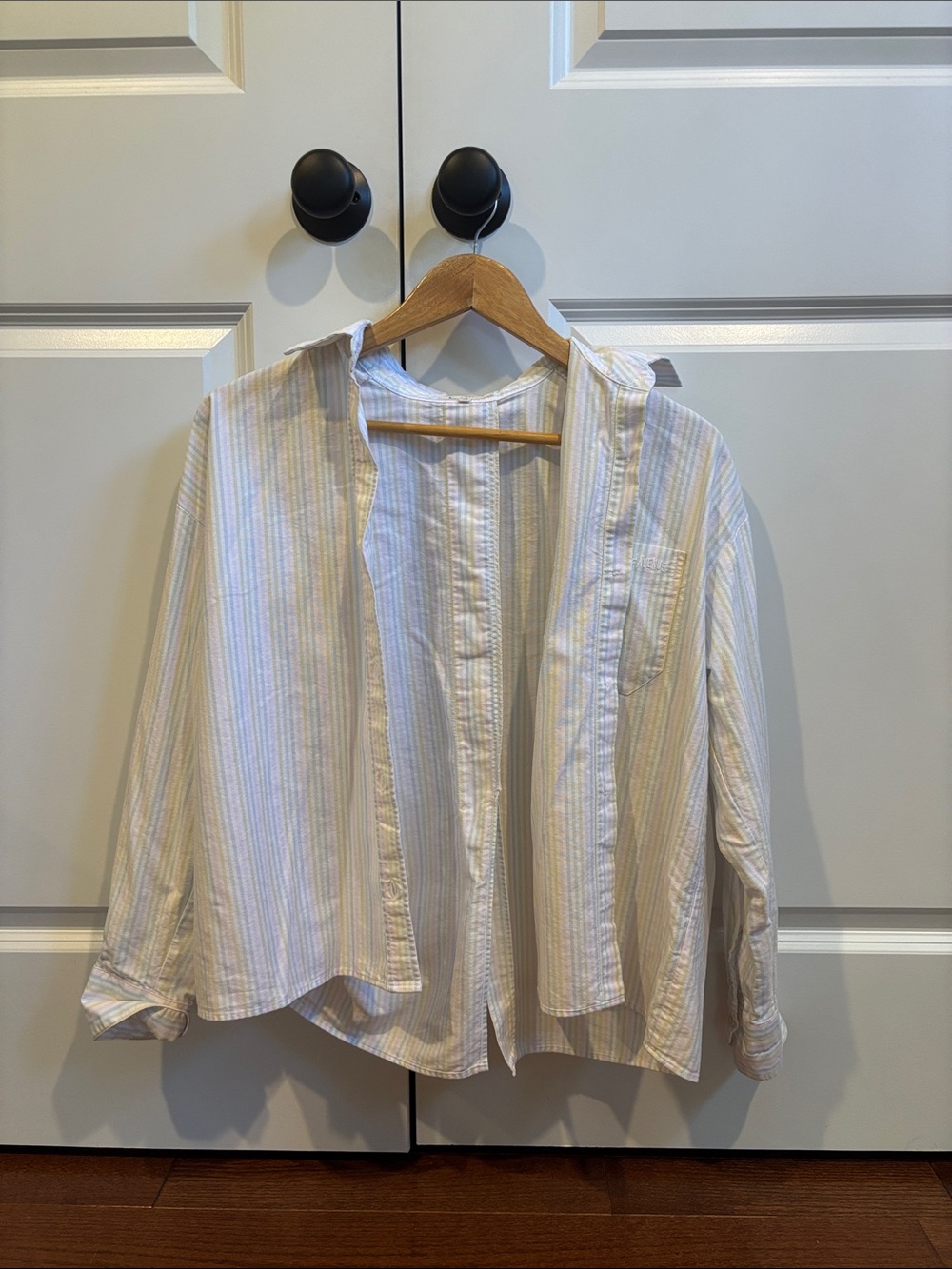 Djerf Avenue White Button-Down with Pastel Stripes